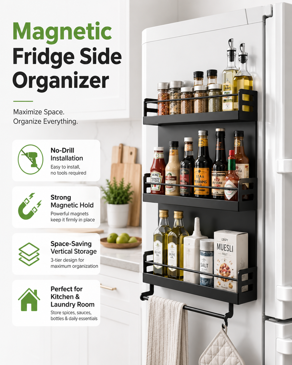 Magnetic Fridge Side Organizer Rack