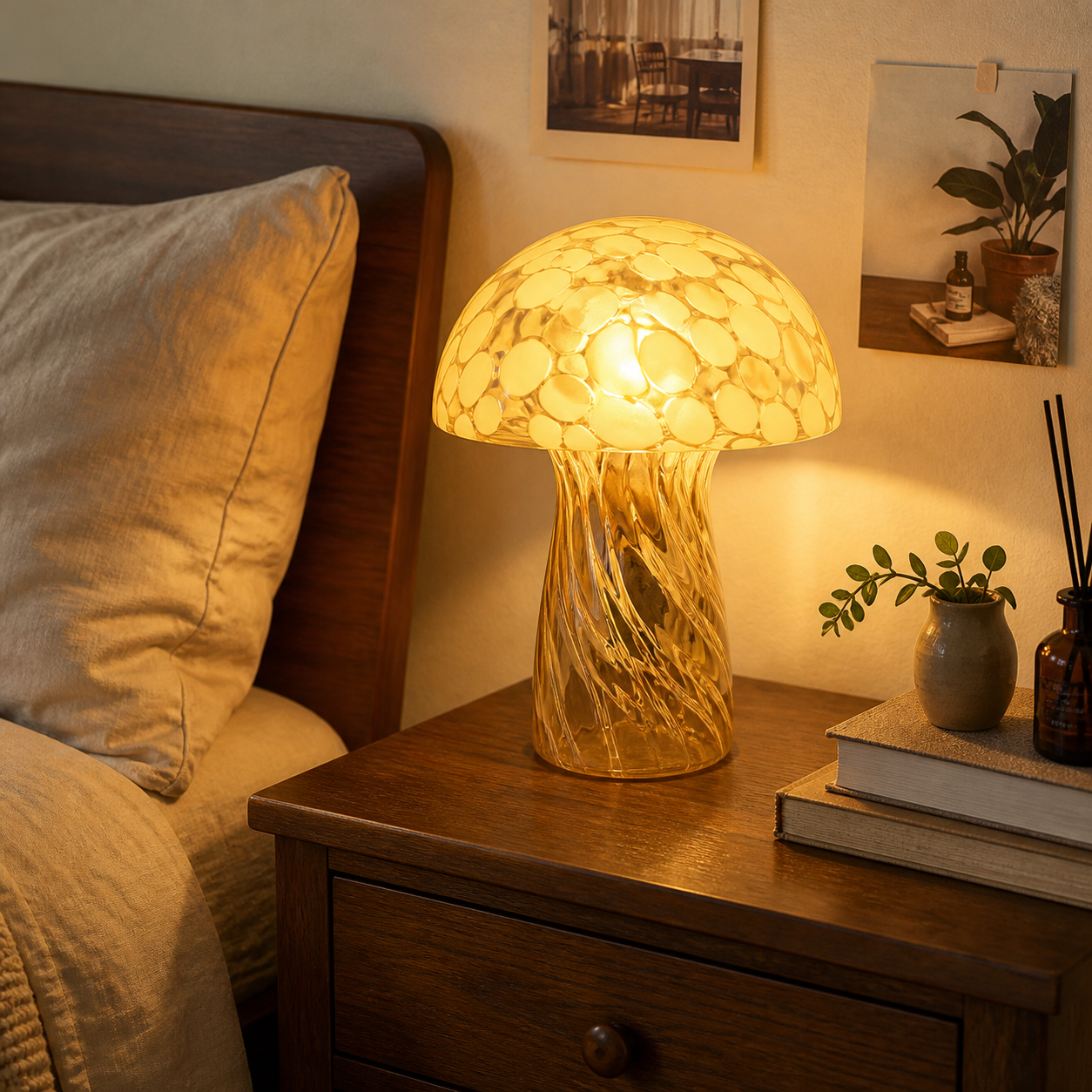 Vintage Glass Mushroom Night Lamp